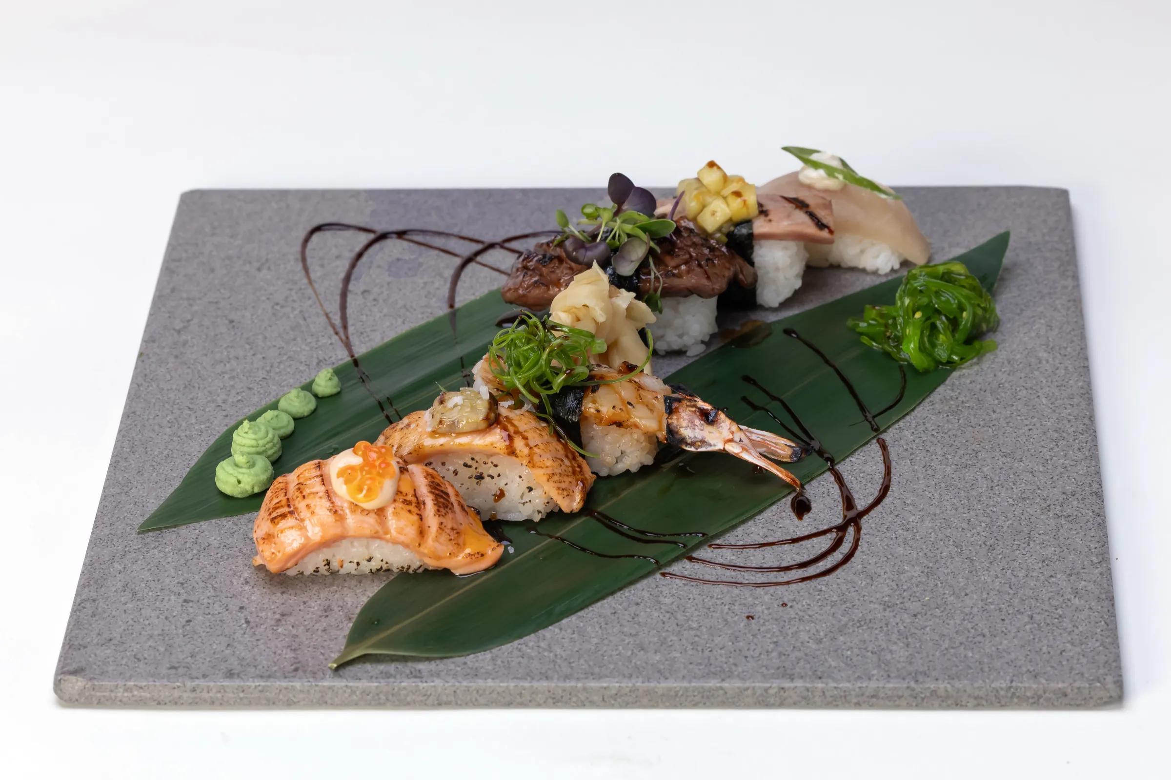 VIP nigiri on a stone slab